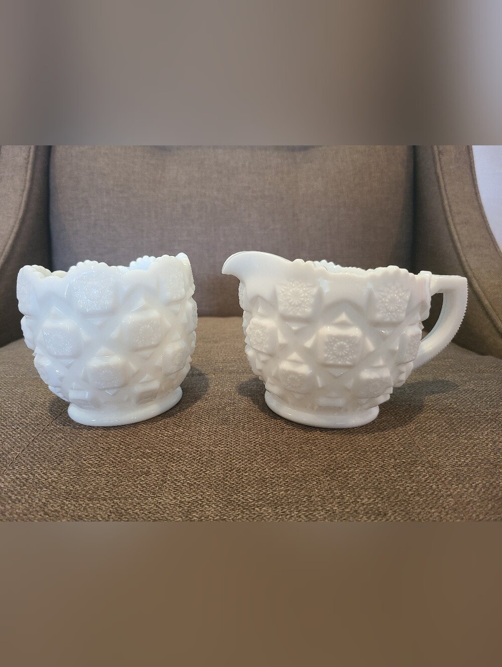 Vintage Westmoreland white milk glass sugar and creamer set
